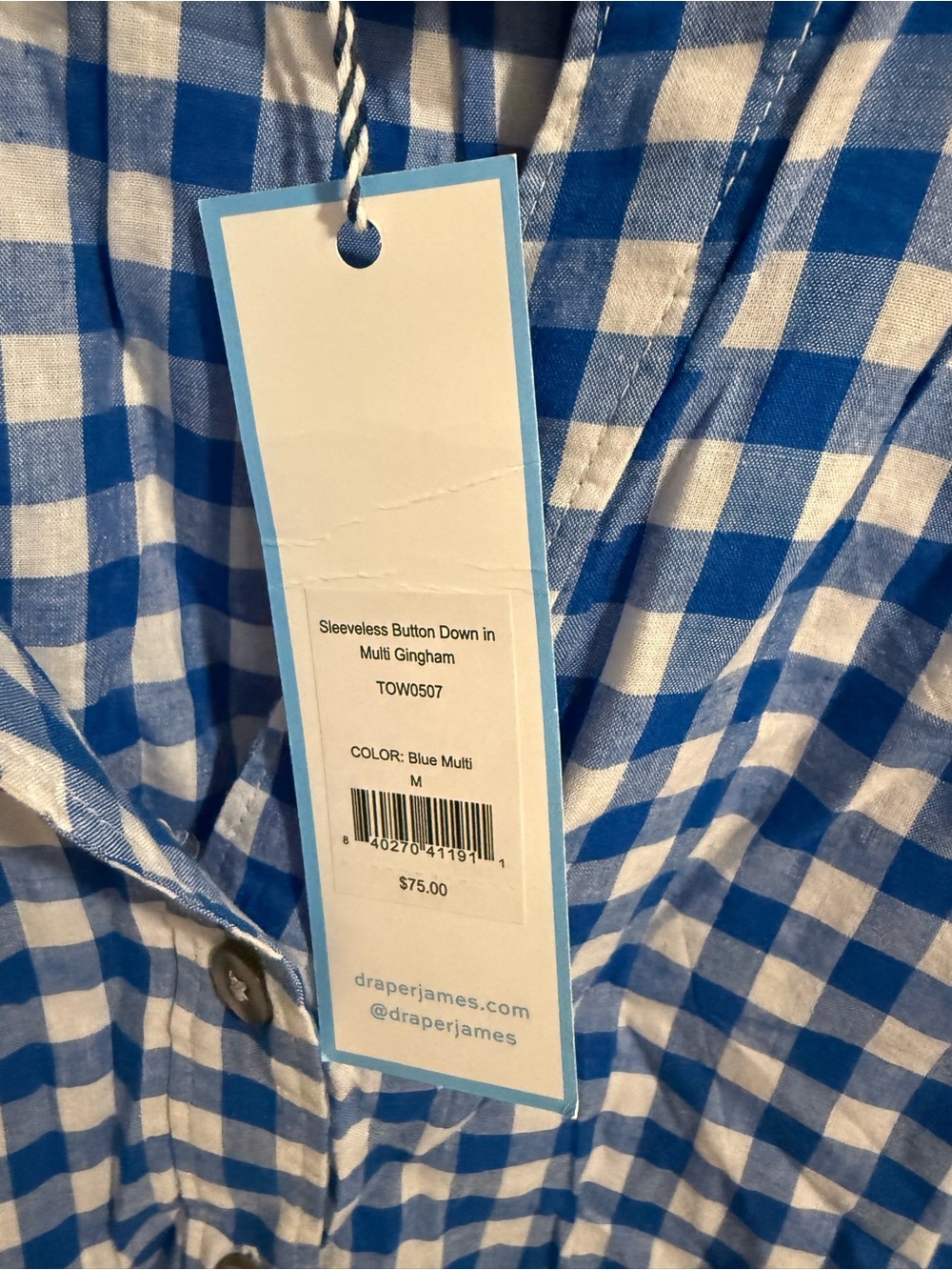 NWT Draper James Blue White Gingham Ruffle Sleeve Button Front Blouse Medium - Picture 5 of 9